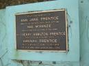 
Ann Jane PRENTICE (nee McKENZIE)
b: 4 Apr 1821 Greenock, Argyll Shire Scotland
d: 8 Aug 1896 Rosedale Farm, Petries Creek
wife of
Henry Hamilton PRENTICE
b: 8 Apr 1807 St Kitts West Indies

Hannah PRENTICE
d: 17 Mar 1858 Kent St, Sudney aged 2 yr 6 mo

erected by great great grandson Barry Lucas

Diddillibah Cemetery, Maroochy Shire

