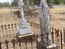 
Mary Paulina GESLER,
wife of Otto GESLER,
born 13 March 1861
died 6 October 1900 aged 39 years;
Gustaf Richard GESLER,
born 13 November 1884
died 22 February 1916 aged 31 years;
Douglas Lutheran cemetery, Crows Nest Shire
