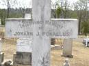 
Johann J. PUKALLUS,
born 2 July 1844
died 6 Dec 1922 aged 78 years 5 months;
Louisa PUKALLUS,
born 11 Nov 1850
died 19 Sept 1928 in 79th year;
Douglas Lutheran cemetery, Crows Nest Shire
