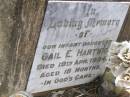 
Gail E. HARTWIG, infant daughter,
died 19 April 1954 aged 18 months;
Douglas Lutheran cemetery, Crows Nest Shire
