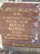 
Franz POLZIN, husband father,
died 2 August 1961 aged 84 years;
Wilhelmina Augusta POLZIN, mother,
died 1 Jan 1973 aged 86 years;
Douglas Lutheran cemetery, Crows Nest Shire

