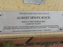 
Albert Irwin ROCK,
died 13 Dec 2003 aged 90 years;
St Lukes Anglican Church, Ekibin, Brisbane
