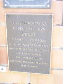 
Mabel (Mae) Eva WENDT,
7-1-1917 - 26-6-2000;
Fernvale General Cemetery, Esk Shire

