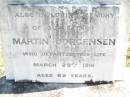 
Inga JORGENSEN,
wife of Martin JORGENSEN,
died 5 July 1911 aged 70 years;
Martin JORGENSEN, father,
died 29 March 1916 aged 69 years;
Forest Hill Cemetery, Laidley Shire
