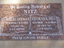 
Albert Herman NITZ,
17-4-1906 - 9-5-1995;
Frederick Paul NITZ,
12-11-1903 - 3-12-1994;
Glencoe Bethlehem Lutheran cemetery, Rosalie Shire
