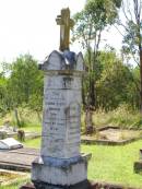 
William BOURKE,
died Beaudesert 20 March 1905 aged 50 years;
George Massy BOURKE, son,
died 18 August 1922 aged 25 years;
Hugh Michael MASSIE,
killed fall from horse 16 Sept 1905
aged 21 years 6 months;
Gleneagle Catholic cemetery, Beaudesert Shire
