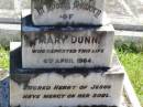 
David James DUNN,
died 9-6-1912 - 23-1-1988;
Mary DUNN,
died 4 April 1964;
David DUNN,
died 28 June 1948 aged 84 years;
Gleneagle Catholic cemetery, Beaudesert Shire

