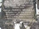 
Honora MYLETT,
native of County Roscommon Ireland,
24 years resident Beaudesert,
died Beaudesert 7 Sept 1894 aged 90 years;
James MYLETT, son,
born County Roscommon Ireland,
died Beaudesert 19 Oct 1886? aged 41 years;
James MYLETT, grandson,
died Beaudesert 1 June 1881 aged 4 years;
Gleneagle Catholic cemetery, Beaudesert Shire
