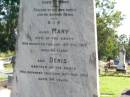 
Michael DWYER,
husband of Mary DWYER,
born County Limerick Ireland 4 Nov 1838,
died 7 Jan 1910 aged 71 years,
erected by wife, family, brother Denis;
Mary, wife,
died 15 Dec 1919 aged 66 years;
Denis, brother,
died 30 May 1919 aged 84 years;
Gleneagle Catholic cemetery, Beaudesert Shire

