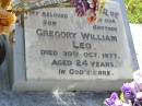 
Gregory William LEO, son brother,
died 30 Oct 1977 aged 24 years;
Gleneagle Catholic cemetery, Beaudesert Shire
