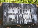 
James ELLERAY,
died 25 Dec 1969 aged 69 years;
Gleneagle Catholic cemetery, Beaudesert Shire
