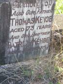 
Jessie J. KEHOE, mother,
died 2 June 1940 aged 78 years;
Thomas KEHOE, father,
aged 73 years;
Patrick KEHOE, brother,
aged 36 years;
Gleneagle Catholic cemetery, Beaudesert Shire
