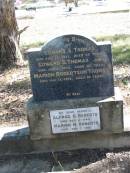 
Edward S. THOMAS, died 25 Aug 1933 aged 65 years;
Edward S. THOMAS junr, died 21 Jan 1940 aged 42 years;
Marion Robertson THOMAS, died 18 May 1952 aged 82 years;
Alfred H. ROBERTS, died 2 Dec 1946;
Marion M. ROBERTS, died 1 Sept 1951;
Goodna General Cemetery, Ipswich.
