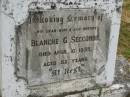 
Blanche G. SECCOMBE,
wife mother,
died 16 April 1935 aged 52 years;
Goomeri cemetery, Kilkivan Shire
