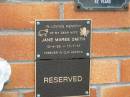 
Jane Maree SMITH,
wife,
13-4-62 - 17-7-07;
Goomeri cemetery, Kilkivan Shire
