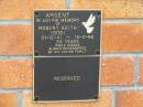 
Robert Keith (Bob) ARGENT,
31-12-41 - 18-3-96 aged 54 years,
remembered by family;
Goomeri cemetery, Kilkivan Shire
