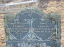 
John William FRANCIS,
died 19 Oct 1925 aged 76 years;
Anne FRANCIS,
died 7 Sept 1935 aged 80 years;
Greenmount cemetery, Cambooya Shire
