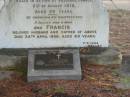 
Minnie
wife of Frank TREDENICK
3 Feb 1913
aged 44

son
Frank
23 Oct 1913
aged 23

James TREDENICK
(died in Pozieres, France)
5 Aug 1916
aged 20

husband and father
Francis
24 Apr 1948
aged 80

E TREDENICK
29 Dec 1938
aged 35

St Matthews (Anglican) Grovely, Brisbane
