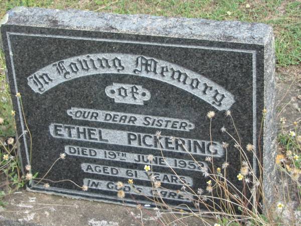 Ethel PICKERING  | 19 Jun 1952  | 61 yrs  |   | St Matthew's (Anglican) Grovely, Brisbane  | 