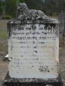 
Wilhelmine STAATZ
b: 21 Sep 1875, d: 10 Sep 1887
Haigslea Lawn Cemetery, Ipswich
