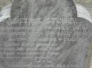 
Gustine STUMER
b: 20 Jul 1819, d: 29 Jul 1891, aged 72 years, 9 days
Christian F STUMER
b: 15 Mar 1822, d: 20 Aug 1902
Haigslea Lawn Cemetery, Ipswich
