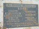 
Royal McGregor Bannerman REA
b: 20 Sep 1909, d: 16 Jul 2000, aged 90
Gladys Muriel REA
8 Jul 1910, d: 8 Nov 2002, aged 91
Haigslea Lawn Cemetery, Ipswich
