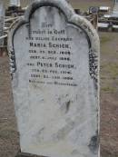 
married couple;
Maria SCHICK,
born 25 Dec 1804 died 6 July 1896;
Peter SCHICK,
born 23 Feb 1816 died 22 Jan 1899;
Haigslea Lawn Cemetery, Ipswich
