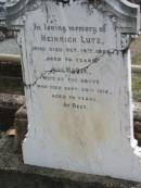 
Heinrich LUTZ
14 Oct 1909, aged 74
(wife) Maria (Lutz)
23 Sep 1915, aged 70
Haigslea Lawn Cemetery, Ipswich

