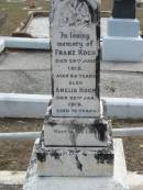 
Franz KOCH
28 Jun 1918, aged 85
Amelia KOCH
22 Jan 1919, aged 70
Haigslea Lawn Cemetery, Ipswich
