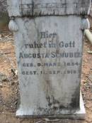 
Augusta SCHUBEL
b: 9 Mar 1854, d: 11 Sep 1916
Haigslea Lawn Cemetery, Ipswich
