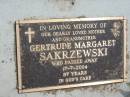 
Gertrude Margaret SAKRZEWSKI
17 Jul 2004, aged 87
Haigslea Lawn Cemetery, Ipswich
