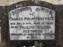 
Charles Philip HERTWECK
13 Aug 1942, aged 73
Pauline Helena HERTWECK
22 Jan 1960 aged 90
Haigslea Lawn Cemetery, Ipswich
