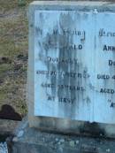 
Archibald DONAGEY
d: 20 Jul 1929, aged 83
Anna Miller DONAGHY
d: 4 Jul 1935, aged 83

Harrisville Cemetery - Scenic Rim Regional Council
