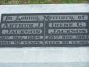 
Arthur J JACKSON
d: 31 Dec 1984, aged 92
Irene G JACKSON
d: 20 Nov 1983, aged 86

Harrisville Cemetery - Scenic Rim Regional Council
