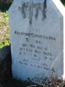 
Abertine Christianna SCHLOSSS, nee WESSLING, born 25 Dec 1855 died 15 May 1905;
St Pauls Lutheran Cemetery, Hatton Vale, Laidley Shire
