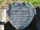 
Gloria Grace, daughter of E.G. & E.M. ZILLMANN, died 28 Sept 1936 aged 16 months;
St Pauls Lutheran Cemetery, Hatton Vale, Laidley Shire

