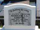 
Magdalene E L KANOFSKI; 24 Feb 1940; aged 45
St Pauls Lutheran Cemetery, Hatton Vale, Laidley Shire
