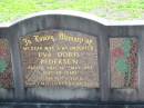 
Eva Doris PEDERSEN, died 14 May 1982 aged 69 years, wife daughter, missed by Frank & Dad;
St Pauls Lutheran Cemetery, Hatton Vale, Laidley Shire

