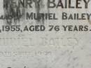 
Albert Henry BAILEY,
husband of Muriel BAILEY,
died 5 Sept 1955 aged 76 years;
Eva Muriel BAILEY,
died 30 Sept 1968;
Howard cemetery, City of Hervey Bay

