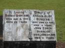 
Sarah BURGESS,
died 4 May 1904 aged 52 years;
Amelia Alice BURGESS,
died 24 June 1883 aged 4 years;
John Edwin BURGESS,
died 24 June 1883 aged 2 years;
Howard cemetery, City of Hervey Bay
