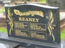 
Thomas Inglis REANEY,
born 6 Sept 1875,
died 18 April 1941;
Ellen May REANEY,
born 19 May 1878,
died 23 Jan 1964 (Bris);
Heather REANEY,
born 6 Aug 1912,
died 29 Nov 1913;
Elsie REANEY,
born 14 Feb 1907,
died 11 Sept 2002;
Howard cemetery, City of Hervey Bay
