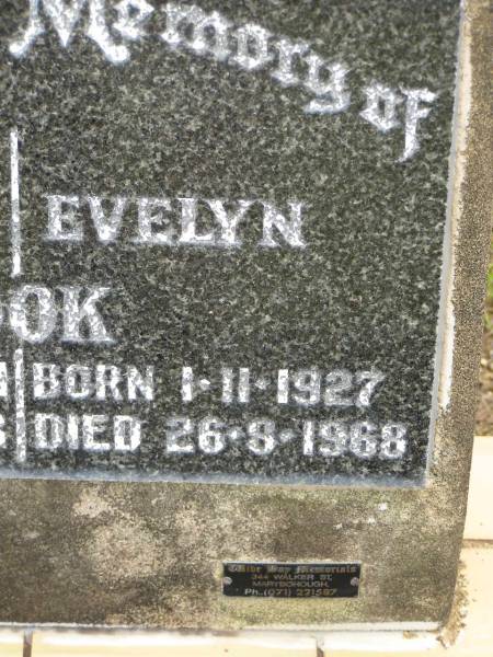 William George COOK,  | born 22-10-1901,  | died 22-2-1973;  | Evelyn COOK,  | born 1-11-1927,  | died 26-8-1968;  | Howard cemetery, City of Hervey Bay  | 