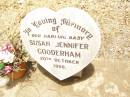 
Susan Jennifer GOODERHAM,
baby,
died 20 Oct 1959;
Jandowae Cemetery, Wambo Shire
