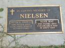 
Arnold Thomas NIELSEN,
died 15-06-2003 aged 77 years;
Eslie May NIELSEN,
died 07-05-2006 aged 82 years;
Jandowae Cemetery, Wambo Shire
