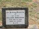 
William MONAGHAN,
father,
died 27 Dec 1948 aged 87 years;
Jandowae Cemetery, Wambo Shire
