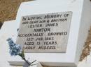 
Lester James HAWTON,
son brother,
accidentally drowned 13 Jan 1967 aged 15 years;
Jandowae Cemetery, Wambo Shire
