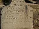 
Pheobe GATFIELD,
daughter of William & Pheobe M. GATFIELD,
born 2 July 1879,
died 2 Dec 1905 aged 26 years 6 months;
Jondaryan cemetery, Jondaryan Shire
