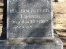 
William Alfred TUPPACK,
died 30 Aug 1927 aged 35 years;
Percy Raymond TUPPACK,
brother,
died 22 Jan 1929 aged 31 years;
Jondaryan cemetery, Jondaryan Shire
