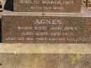 
William COOKE,
born 31 May 1835,
died 1 March 1912;
Agnes,
wife,
born 25 June 1843,
died 29 Oct 1913;
erected by children;
Jondaryan cemetery, Jondaryan Shire
