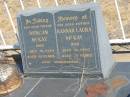 
Duncan MCKAY,
father,
died 19 July 1949 aged 81 years;
Hannah Laura MCKAY,
mother,
died 31 July 1942 aged 72 years;
Mary Maud MCKAY,
daughter sister,
died 26 May 1996 aged 92 years;
Rupert Alexander MCKAY,
brother,
died 8 April 1976 aged 75 years;
Jondaryan cemetery, Jondaryan Shire
